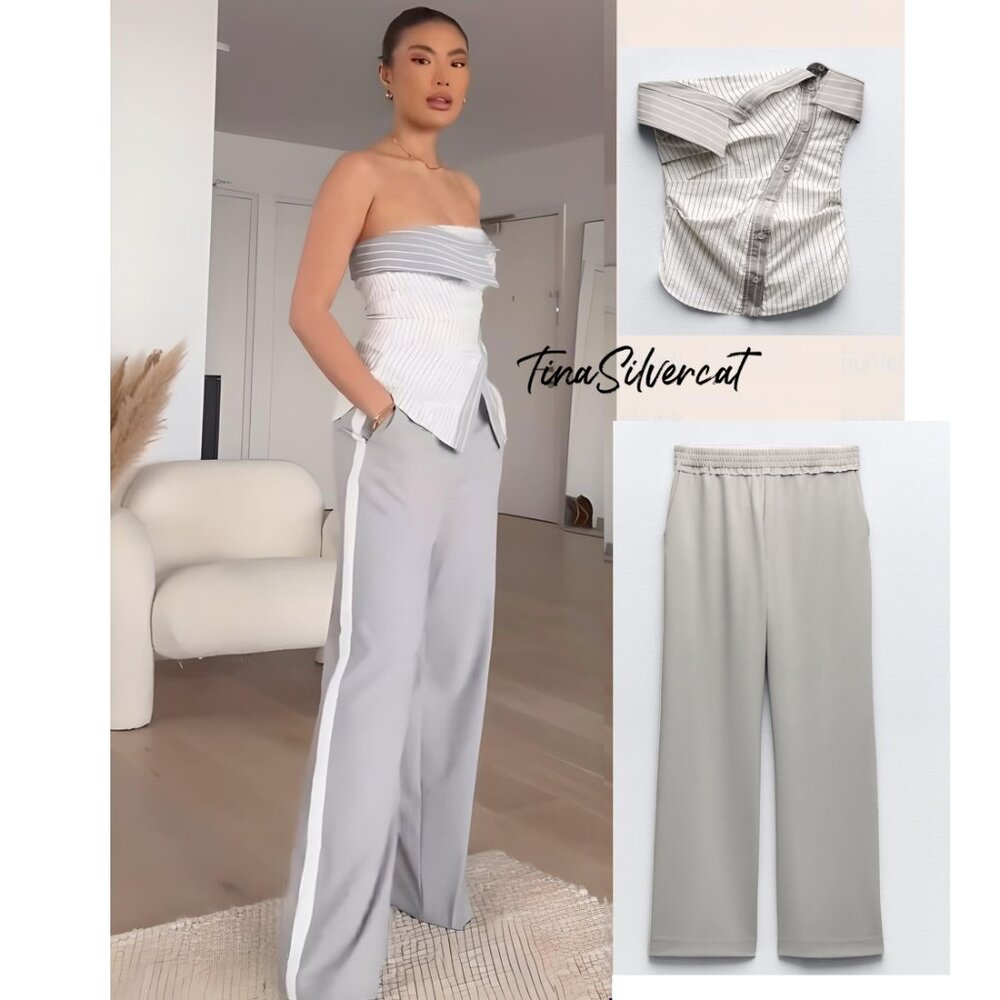 BLOGGER'S FAVE! Zara 2 Piece Pants With Side Stripe & Strapless Top Mid …